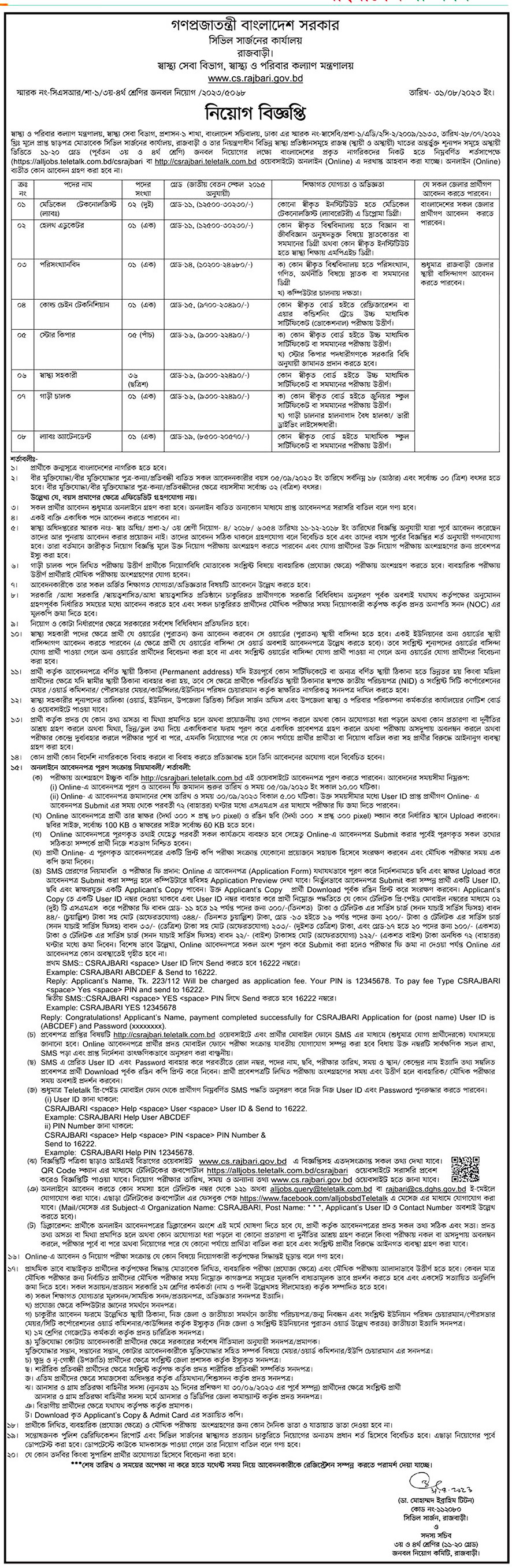 Rajbari Civil Surgeon Office Job Circular 2023